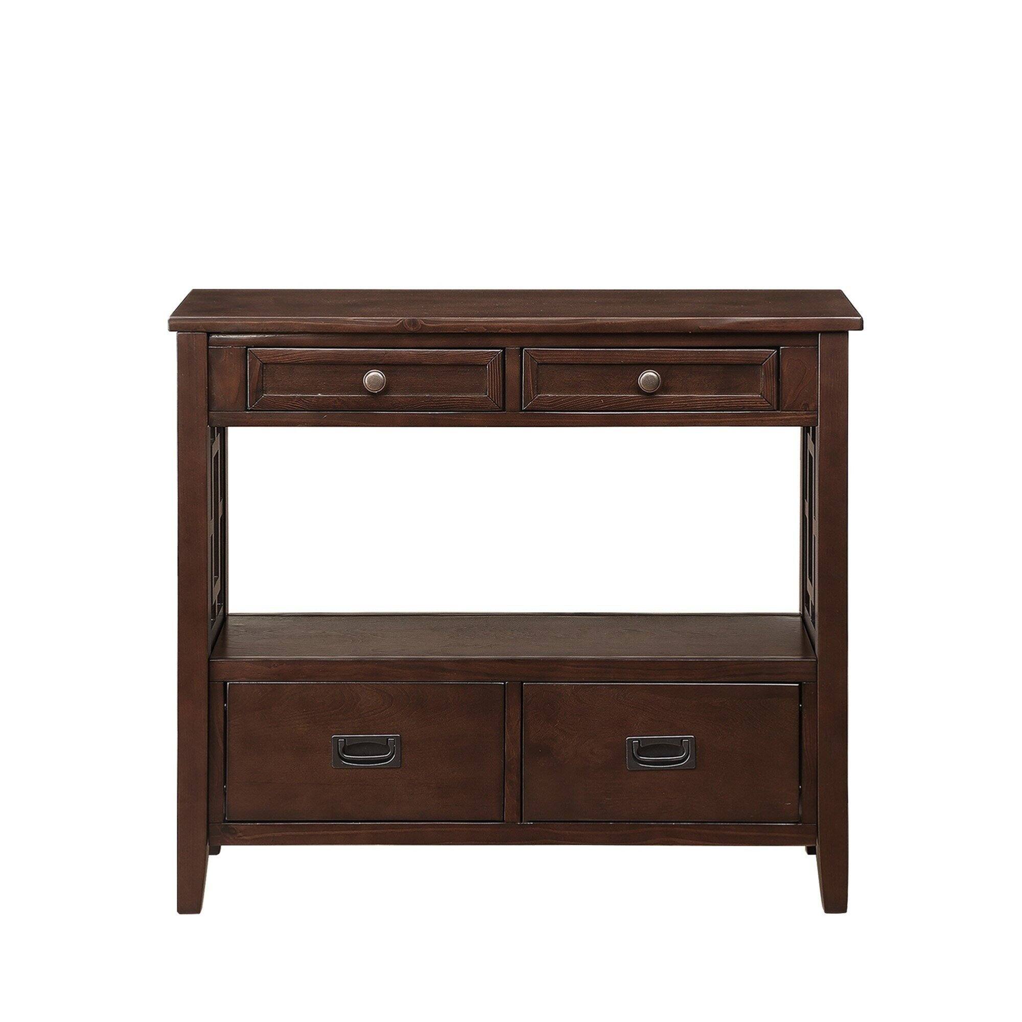 Alt View 5. GOODSILO - Farmhouse Pine Wood Console Table with Drawers and Storage Shelf for Entryway Living Room Bedroom Hallway Kitchen - Espresso.