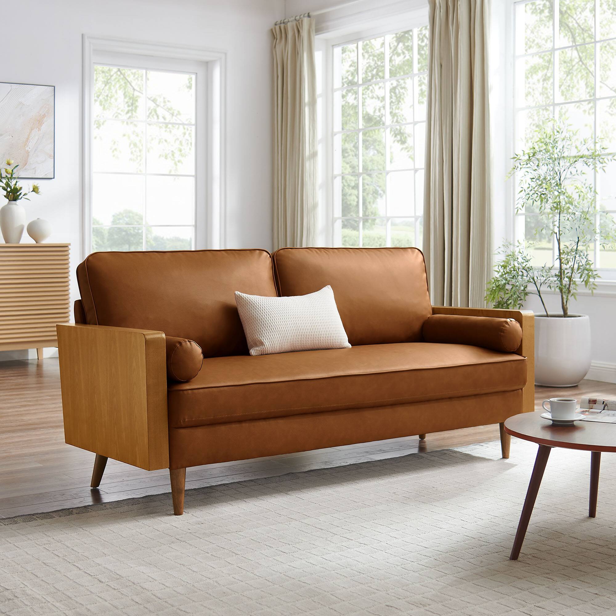 Alt View 4. Modway - Kellan Vegan Leather Sofa by Modway - Brown.