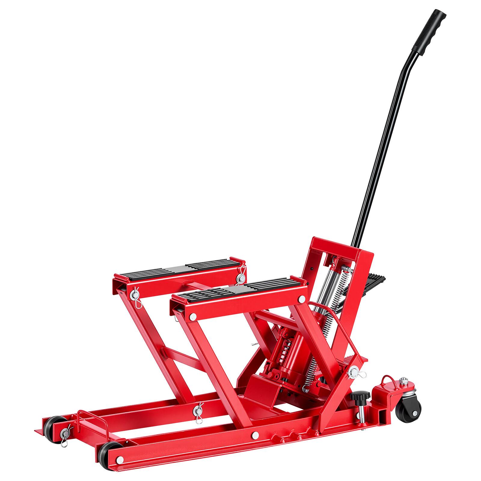 Alt View 5. VEVOR - Hydraulic Motorcycle Lift Jack,1500 lbs Capacity,ATV Lift Jack Portable Motorcycle Hoist Stand with 4 Wheels, 4.5"-15.2" - Red.