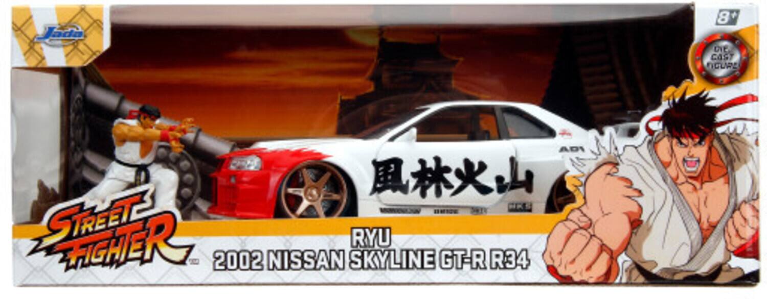 Jada 8+ DIE CAST nCURL ADI MRS STREET FIGHTER RYU 2002 NISSAN SKYLINE GT-R R34
