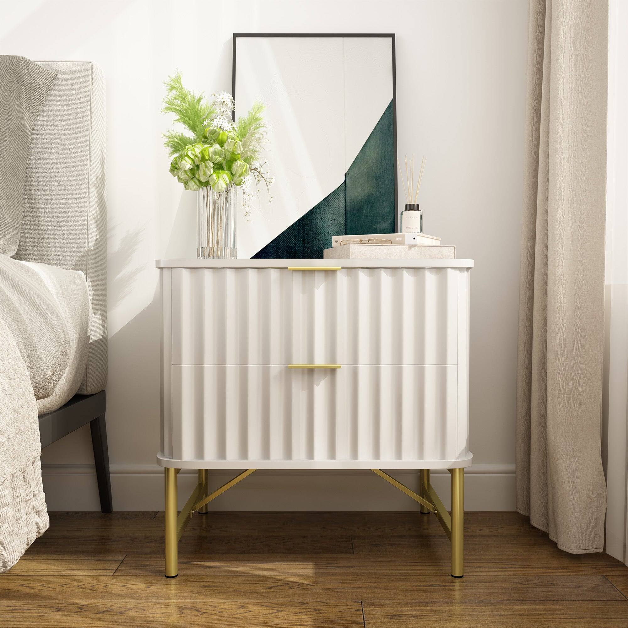 Alt View 2. Boyel Living - 19.69 in. H Nightstand Bedroom Storage Cabinet in White with 2 Drawers - White.