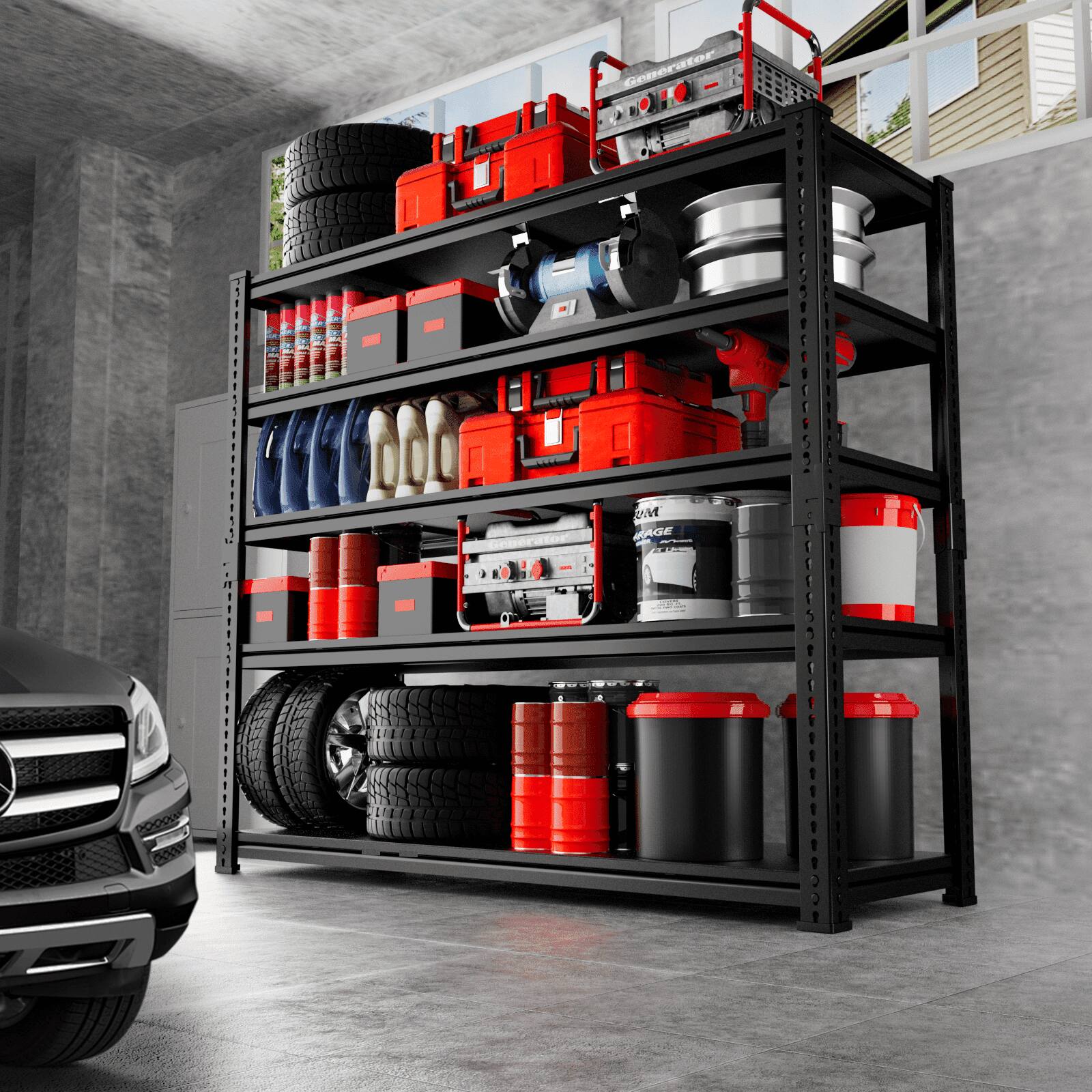 LOVMOR - 48 in W x 72 in H x 18 in D Adjustable Solid Plate Heavy Duty Metal Shelving Unit - Black