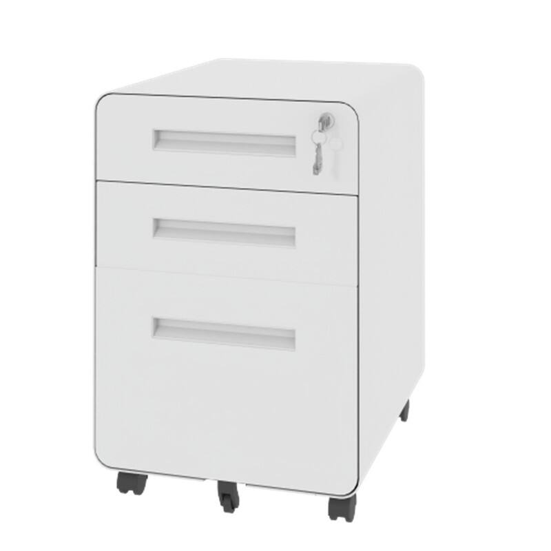Angle. HTUTWOO - Mobile File Cabinet 3-Drawer Wide with Lock -Storage Cabinet on Casters,A4 Holder,110lbs/Drawer Capacity,Fully Assembled - White.