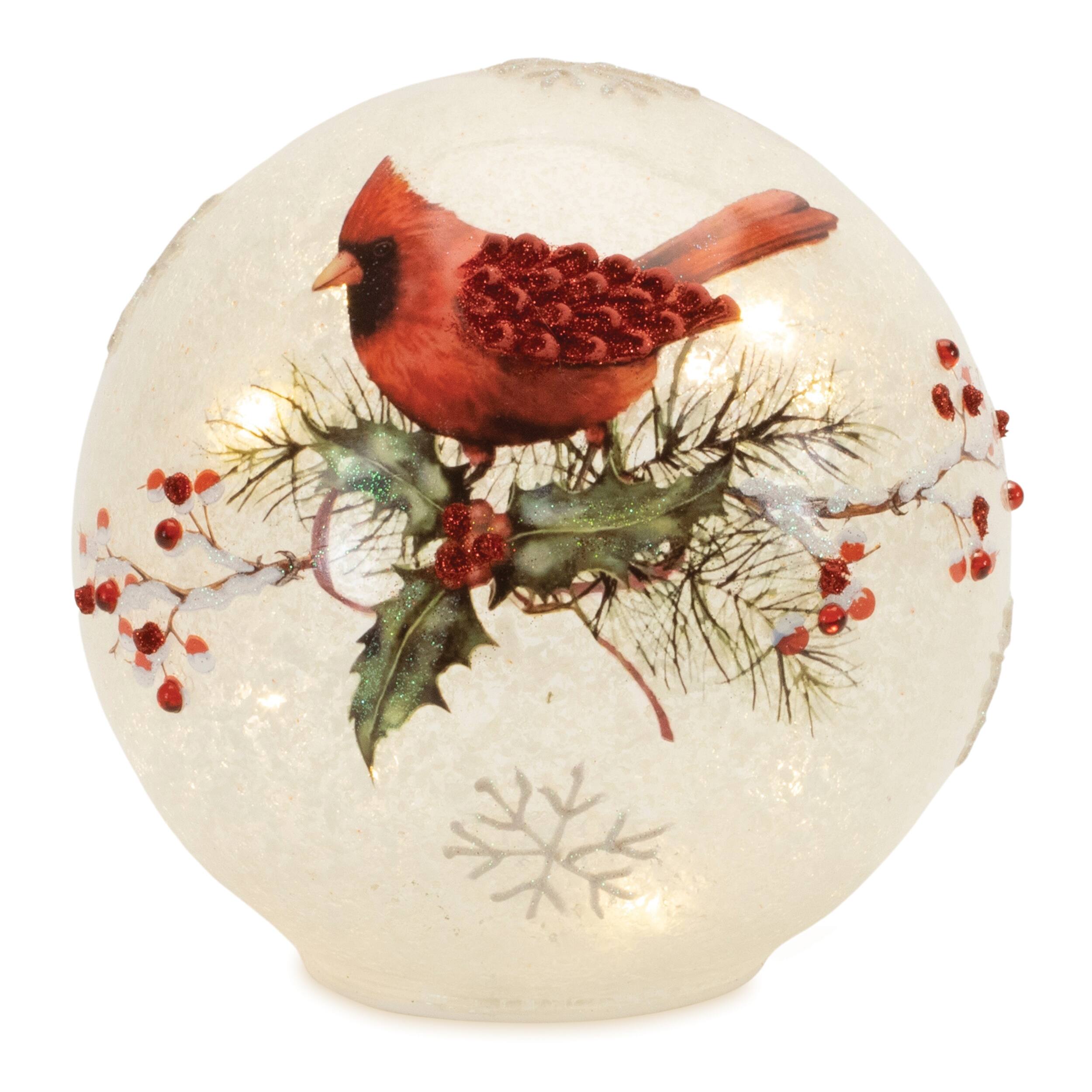 Left. BreeBe - LED Frosted Cardinal Berry Globe (Set of 2) - Red, White.
