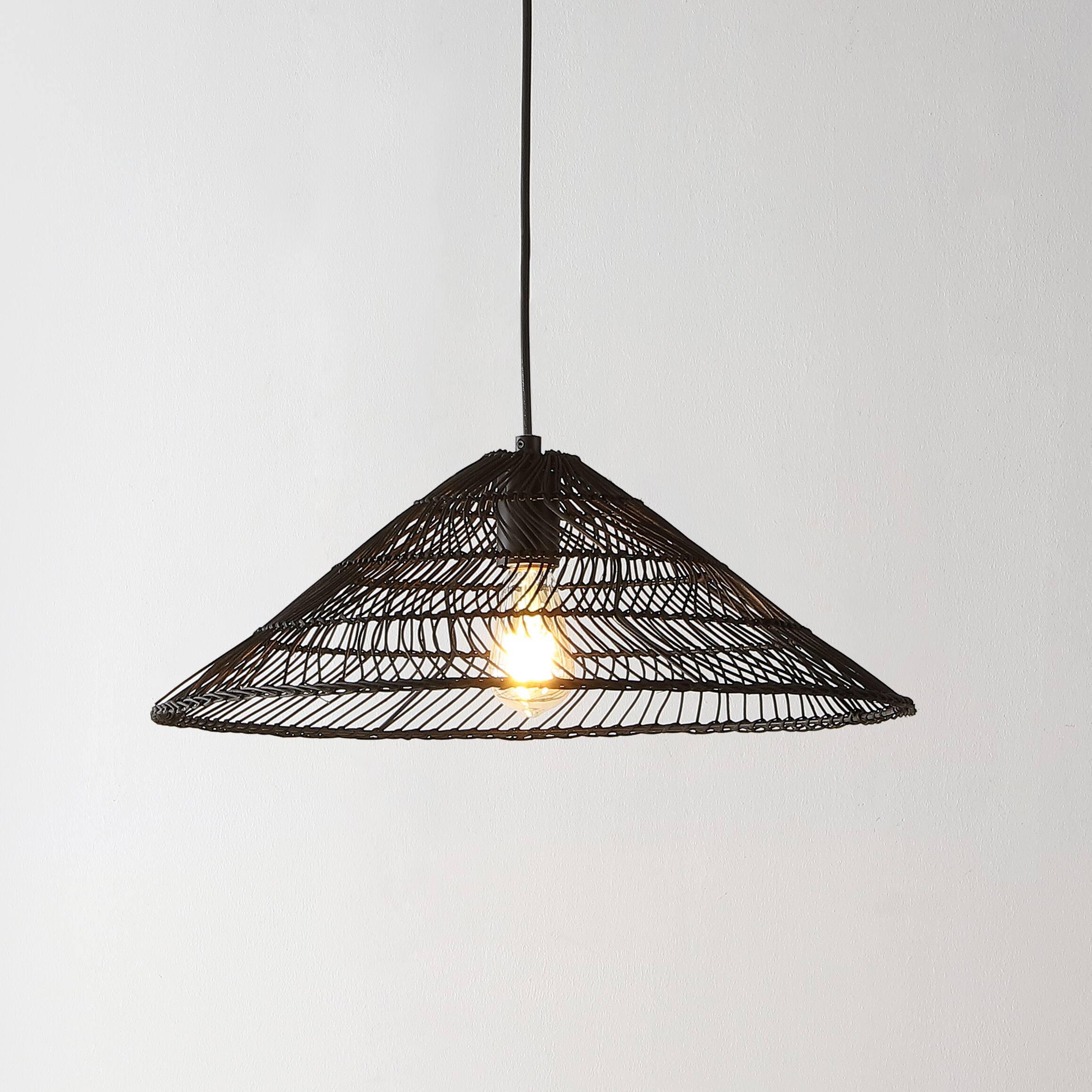 Alt View 1. Jonathan Y - Connie 20.25" 1-Light Farmhouse Coastal Rattan 180" Cord Plug-In or Hardwired LED Pendant, Black - Black.