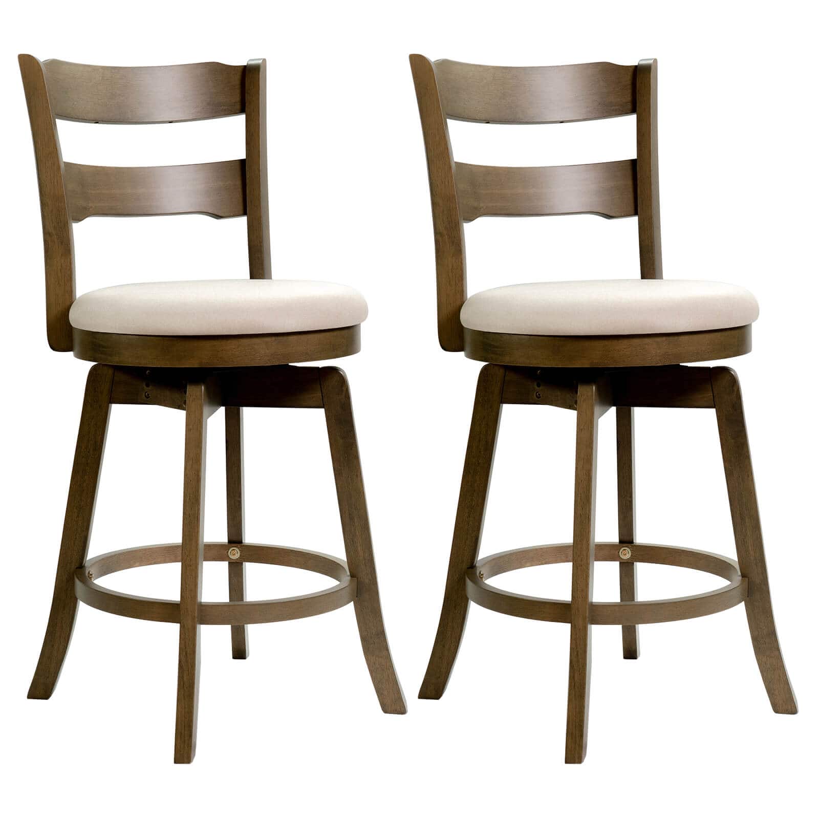 Costway - 25" Swivel Counter Barstools Set of 2 with Backrest Upholstered Seat for Pub Island - Natural