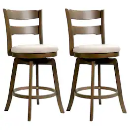 Costway - 25" Swivel Counter Barstools Set of 2 with Backrest Upholstered Seat for Pub Island - Natural