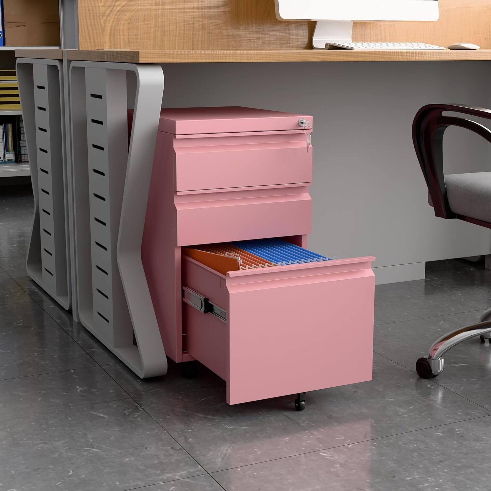Alt View 6. Boyel Living - 2-Drawer Mobile Metal File Cabinet with Lock for Letter and A4 Files - Pink.