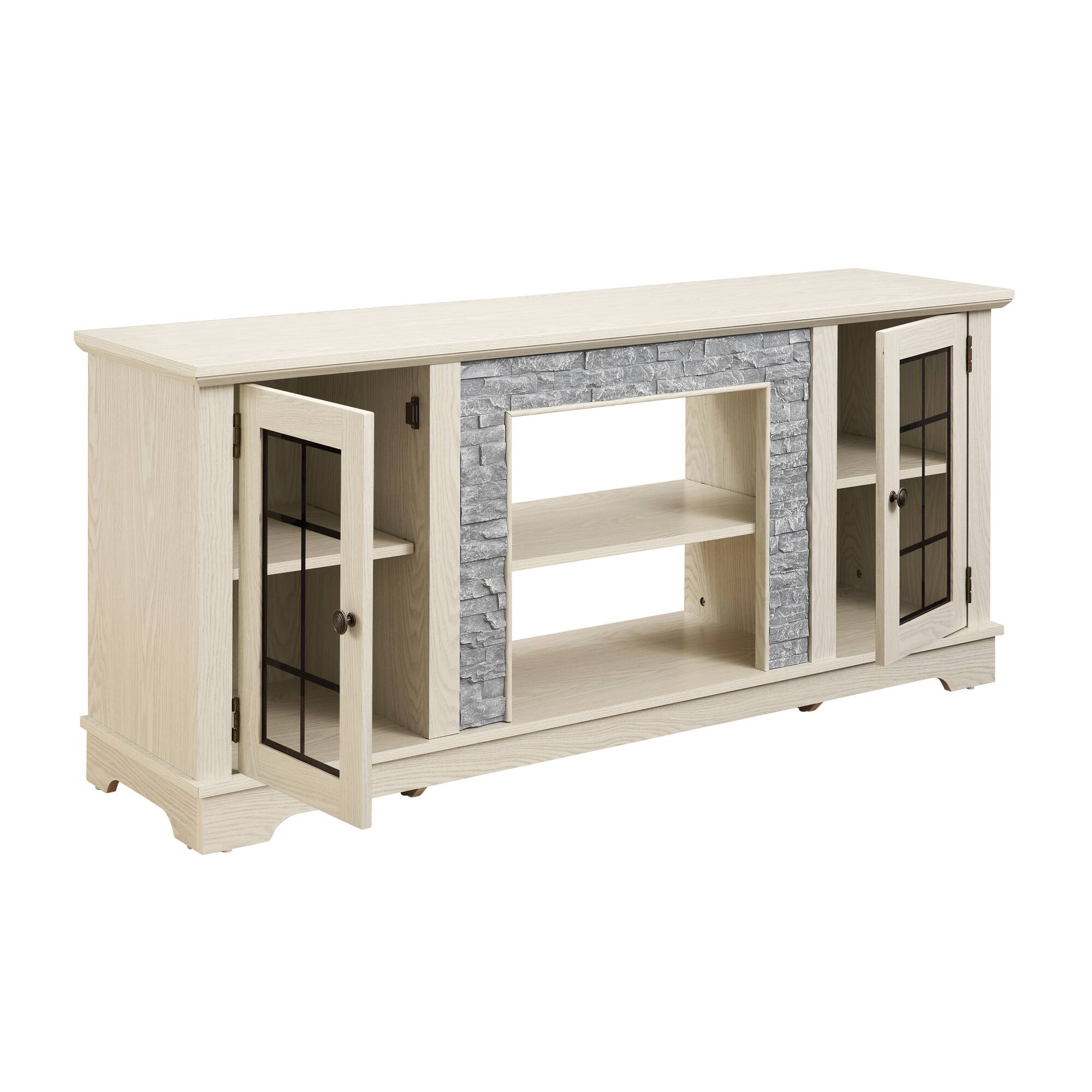 Alt View 10. GOODSILO - Modern Grey Entertainment TV Stand Console with Faux Stone Front and Adjustable Shelves Storage Cabinet - White.