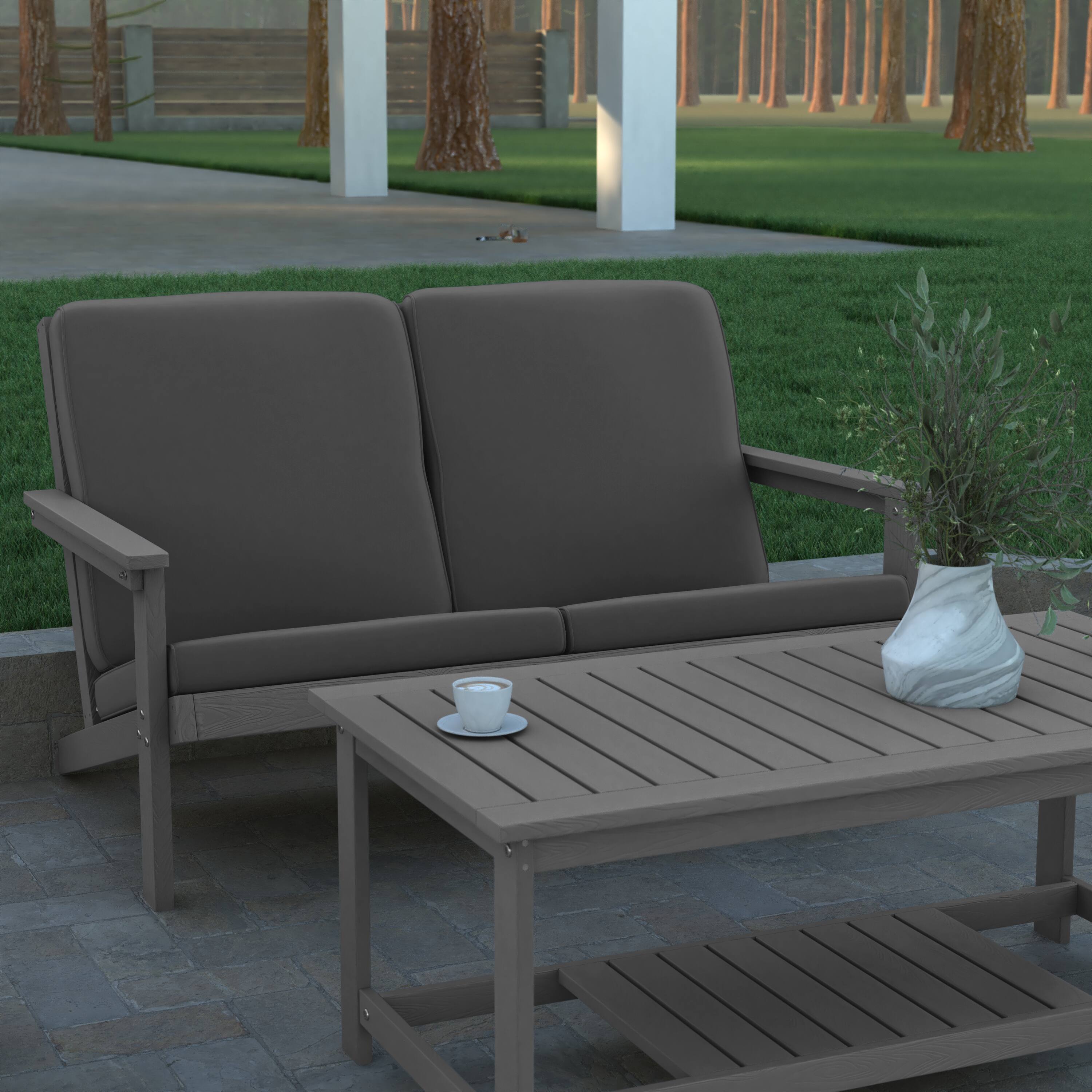 Alt View 1. Emma + Oliver - Hammond All-Weather Polyresin Adirondack Loveseat with Deep Seat and Comfortable Back & Seat Cushions - Gray Cushions/Gray Frame.