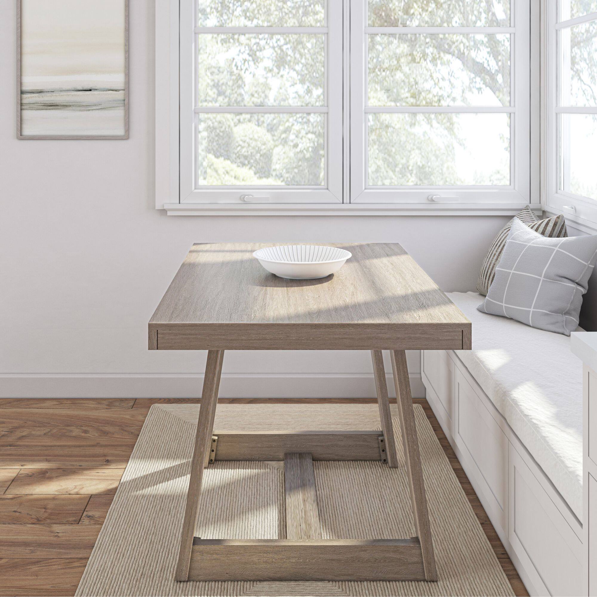 Alt View 5. Plank+Beam - Classic Solid Wood Dining Table - 1220mm/48in, Seashell Wirebrush - Seashell Wirebrush.