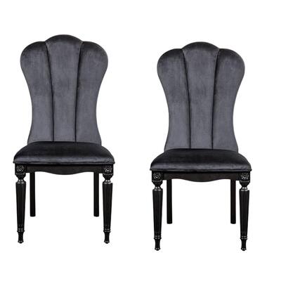 Front. Manhattan Lane - Hixe Side Dining Chair Set of 2, Scalloped, Turned Fluted Wood Legs - Black.