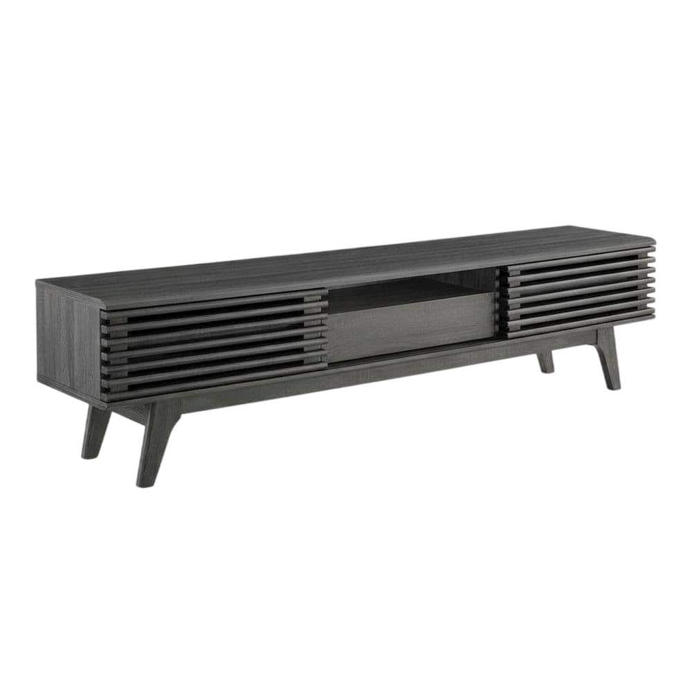 FurniFact - wood TV stand with sleek design and spacious storage - Gray