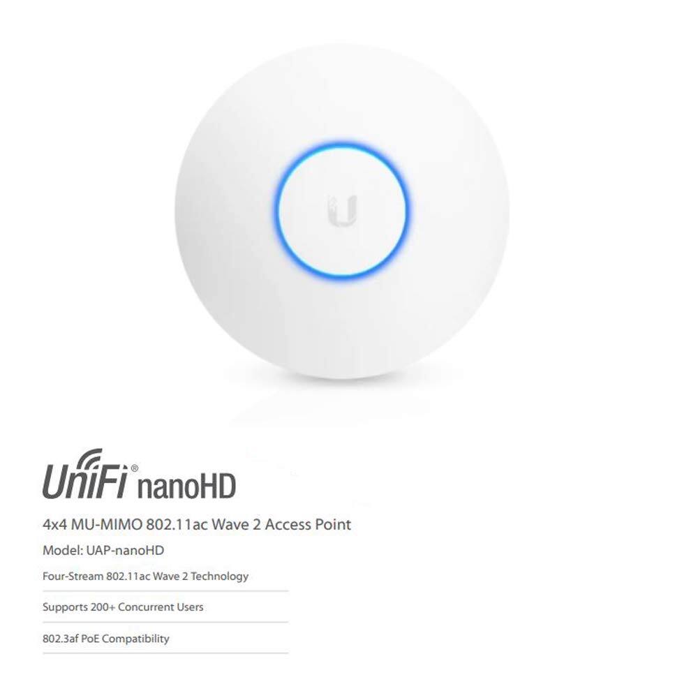 UniFi nanoHD 4x4 MU-MIMO 802.11ac Wave 2 Access Point  
Model: UAP-nanoHD  
Four-Stream 802.11ac Wave 2 Technology  
Supports 200+ Concurrent Users  
802.3af PoE Compatibility