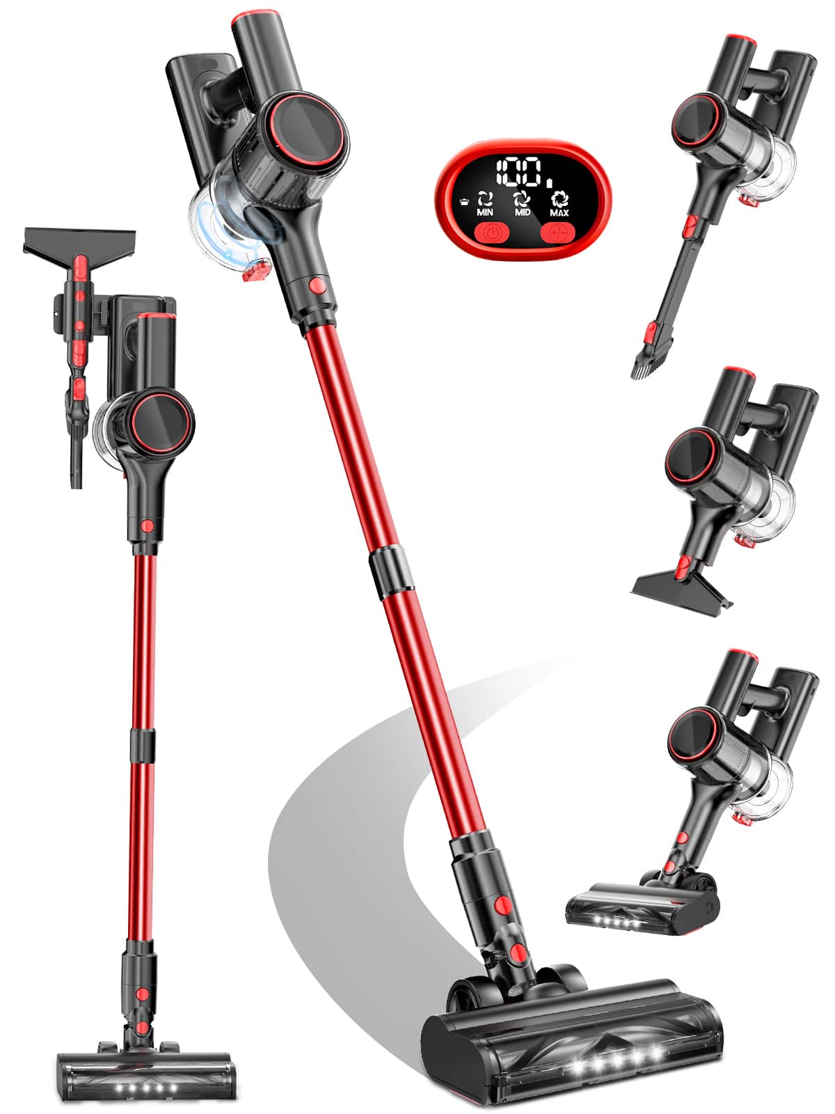 Jeremy Cass - 450W Handheld Vacuums with LED Display, Energy Saving, Low Noise, Lightweight & Effortless - Red