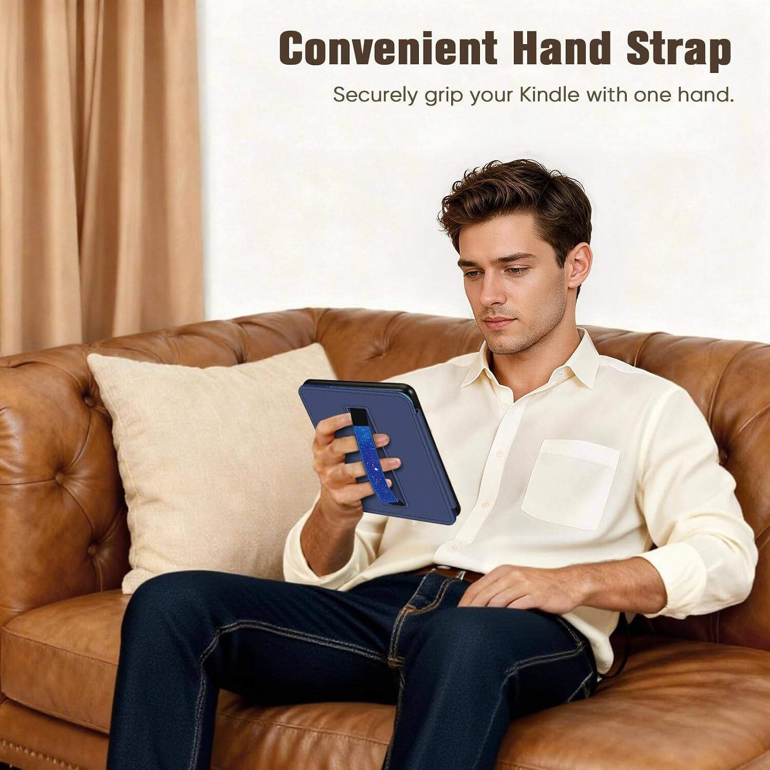 Convenient Hand Strap  
Securely grip your Kindle with one hand.