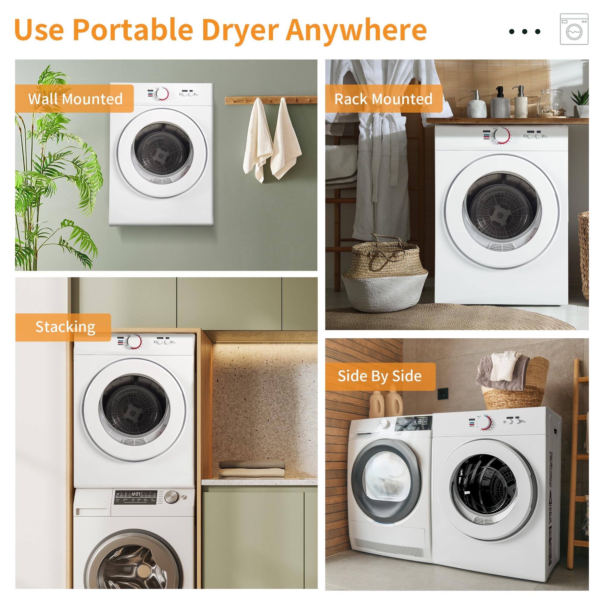 Use Portable Dryer Anywhere

- Wall Mounted
- Rack Mounted
- Stacking
- Side By Side