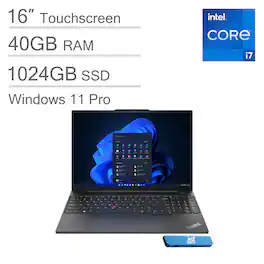 Lenovo - ThinkPad E16 WUXGA 16" Touchscreen Laptop - Intel Core i7 with 40GB RAM - 1TB SSD - Backlit - Fingerprint - Win 11Pro - Black