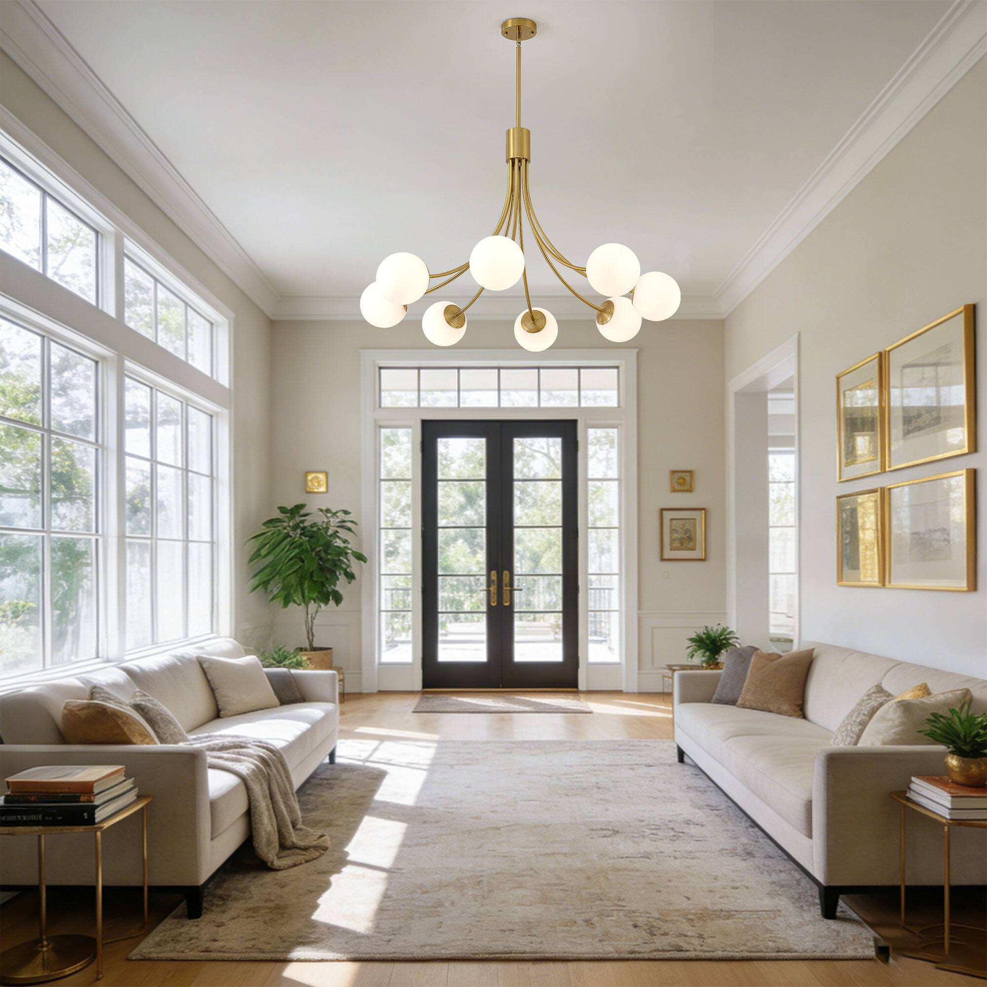 Angle. RYHNUYNE - 8-Light Farmhouse Chandelier,Gold Chandeliers Dining Room Light Fixture,Modern Sputnik Chandelier for Living Room Foyer.