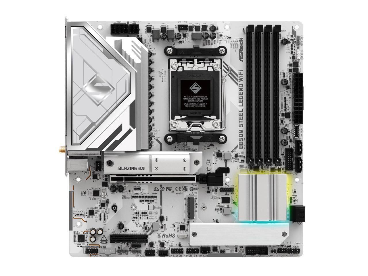 TAPIR i9 AMDA FEMOVE INSTALL PROCESSOR - REMOVE PROTECTOR SCALE ONTALTS SAN AN ROPLA ALL SENEN A PEESO. REMOVE ASRock WiFi LEGEND STEEL BBSOM i EF BL BLAZING 0.2 nates 10 FC CE O att PCIEZ RoHS BA0GA