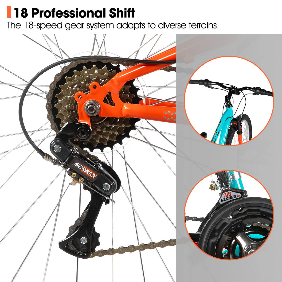 18 Professional Shift  
The 18-speed gear system adapts to diverse terrains.