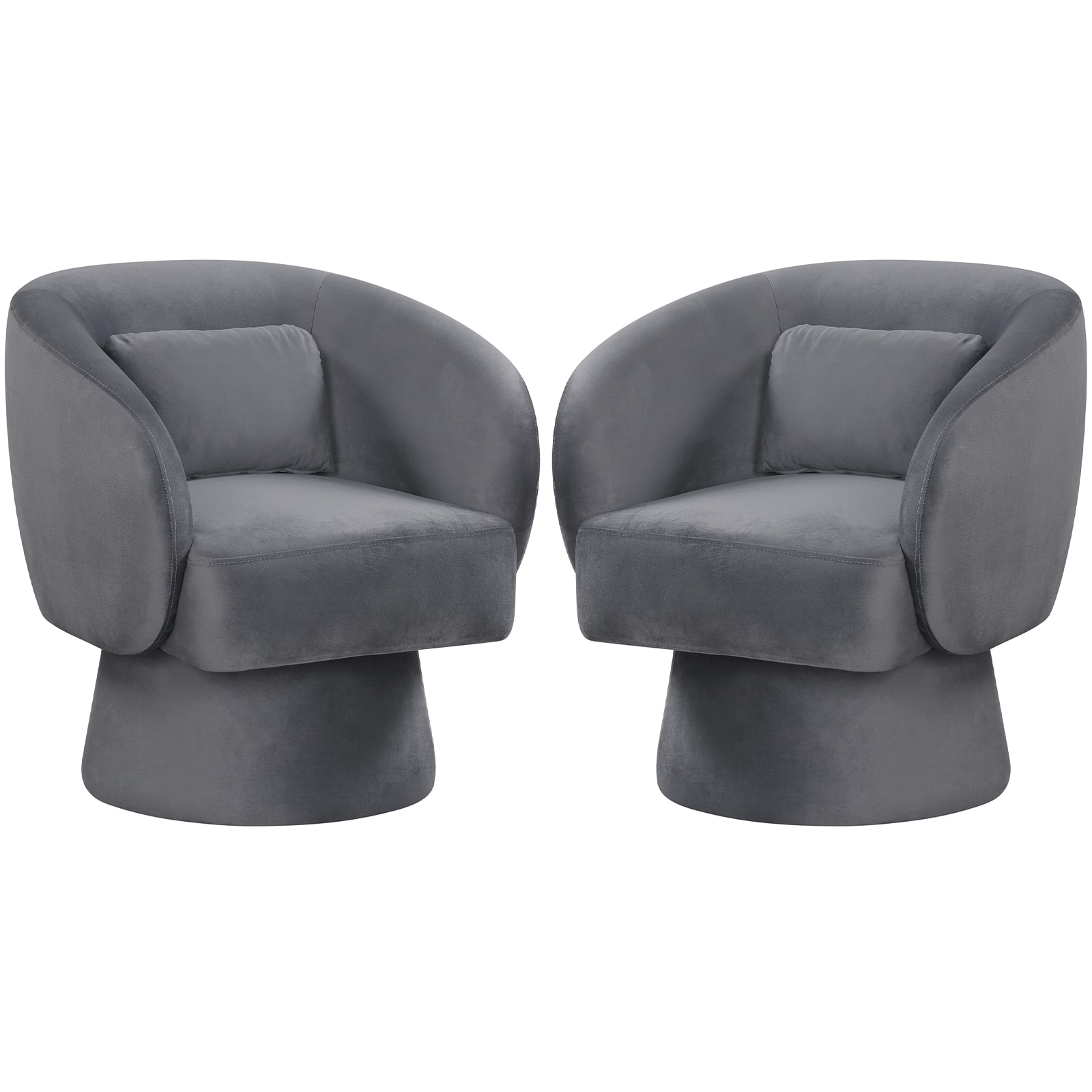 Gymax - 2PCS Swivel Accent Chair w/ Back Removable Lumbar Pillow 360 Degree Rotating Function Gray - Gray