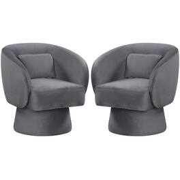 Gymax - 2PCS Swivel Accent Chair w/ Back Removable Lumbar Pillow 360 Degree Rotating Function Gray - Gray