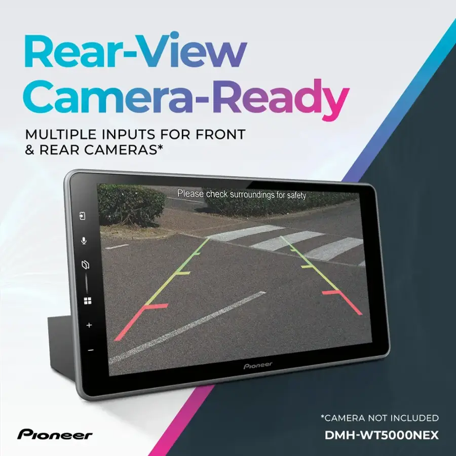 Rear-View Camera-Ready: MULTIPLE INPUTS FOR FRONT & REAR CAMERAS. Please check surroundings for safety. Pioneer. DMH-WT5000NEX.