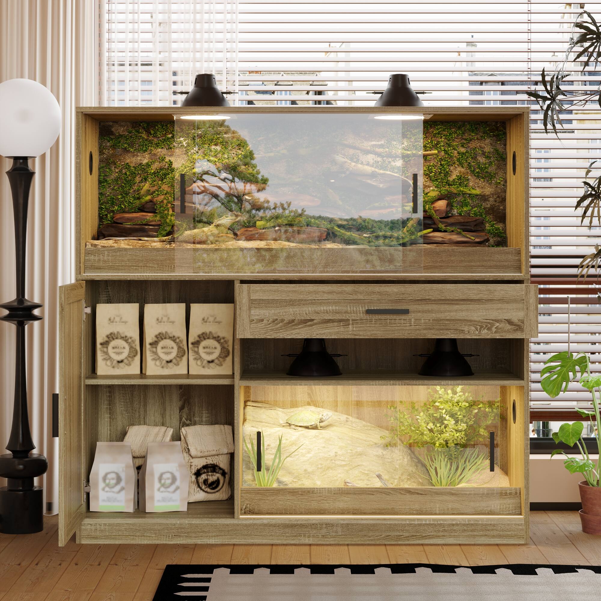 Alt View 1. FUFU & GAGA - Multi-Level Reptile Habitat Cabinet – Versatile Terrarium with Twin Eco-Zones for Lizards Hamsters & Small Pets.