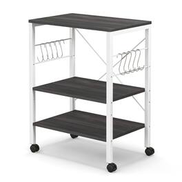 Kadyn - 3-Tier Kitchen Baker's Rack Microwave Oven Storage Cart with Hooks-Deep Brown, Storage Rack Microwave Oven Stand - Brown