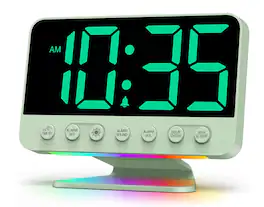 FINEAK - Digital Alarm Clocks Large Bold Number 5 Brightness Dimmer - Sage Green - Green Digits