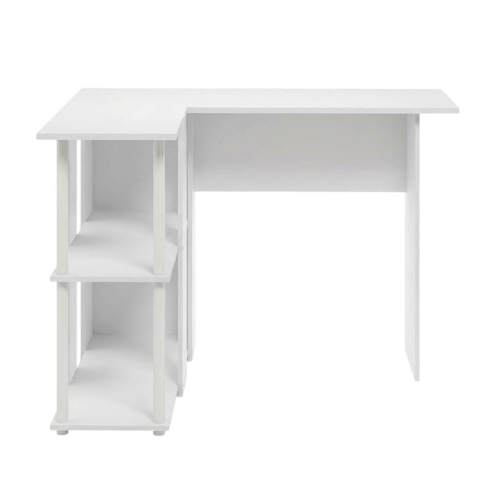 Back. BisonOffice - White L-Shape Desk with Bookshelf and Spacious Workspace - White.