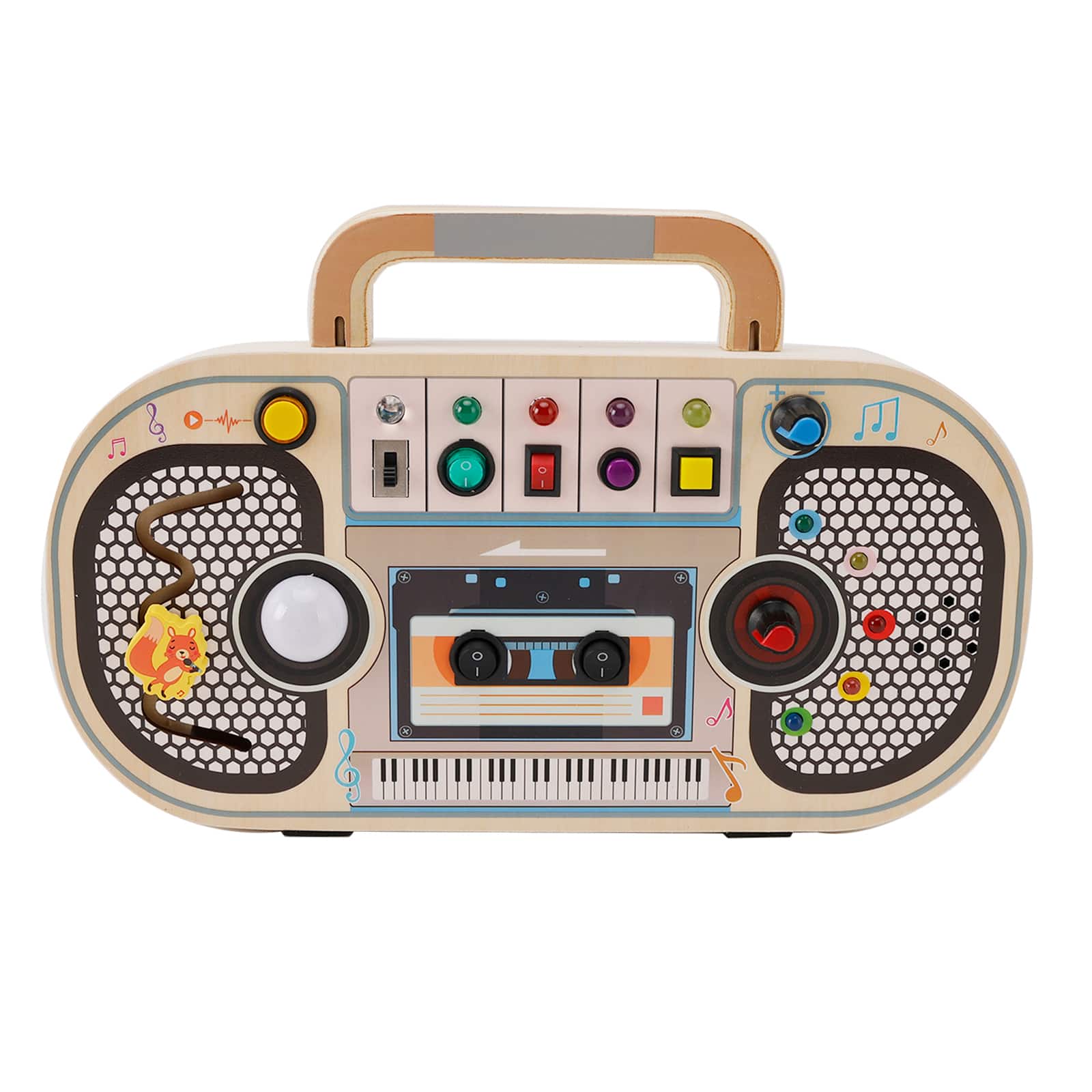 Topteng - LED Musical Busy Board with 5 Sensory Light Switches-Montessori Toy for Toddler,Wooden Activity Board with Squirrel Game