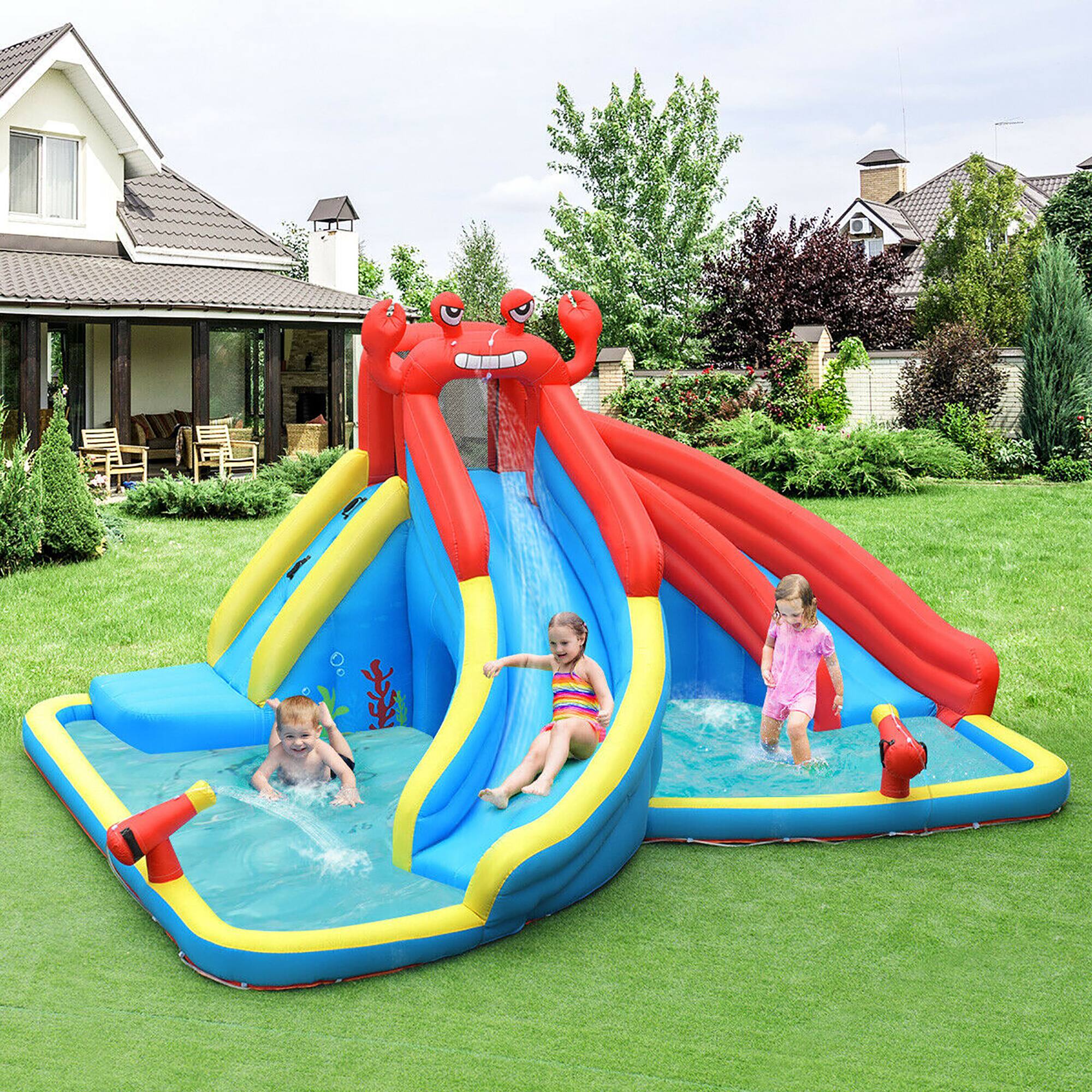 Alt View 1. Costway - Inflatable Water Slide Crab Dual Slide Bounce House Splash Pool Without Blower - Multicolor.