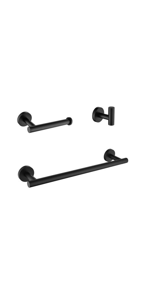 Front. JUJABU - 3-Pieces Towel Bar Bathroom Hardware Accessories Set Matte Black - Matte Black.