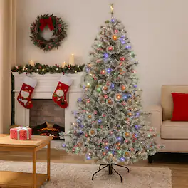 BreeBe - Artificial Xmas Tree 6FT/7.5FT/9FT Pre-Lit with Hinged Design & Fast Power Connector - Green