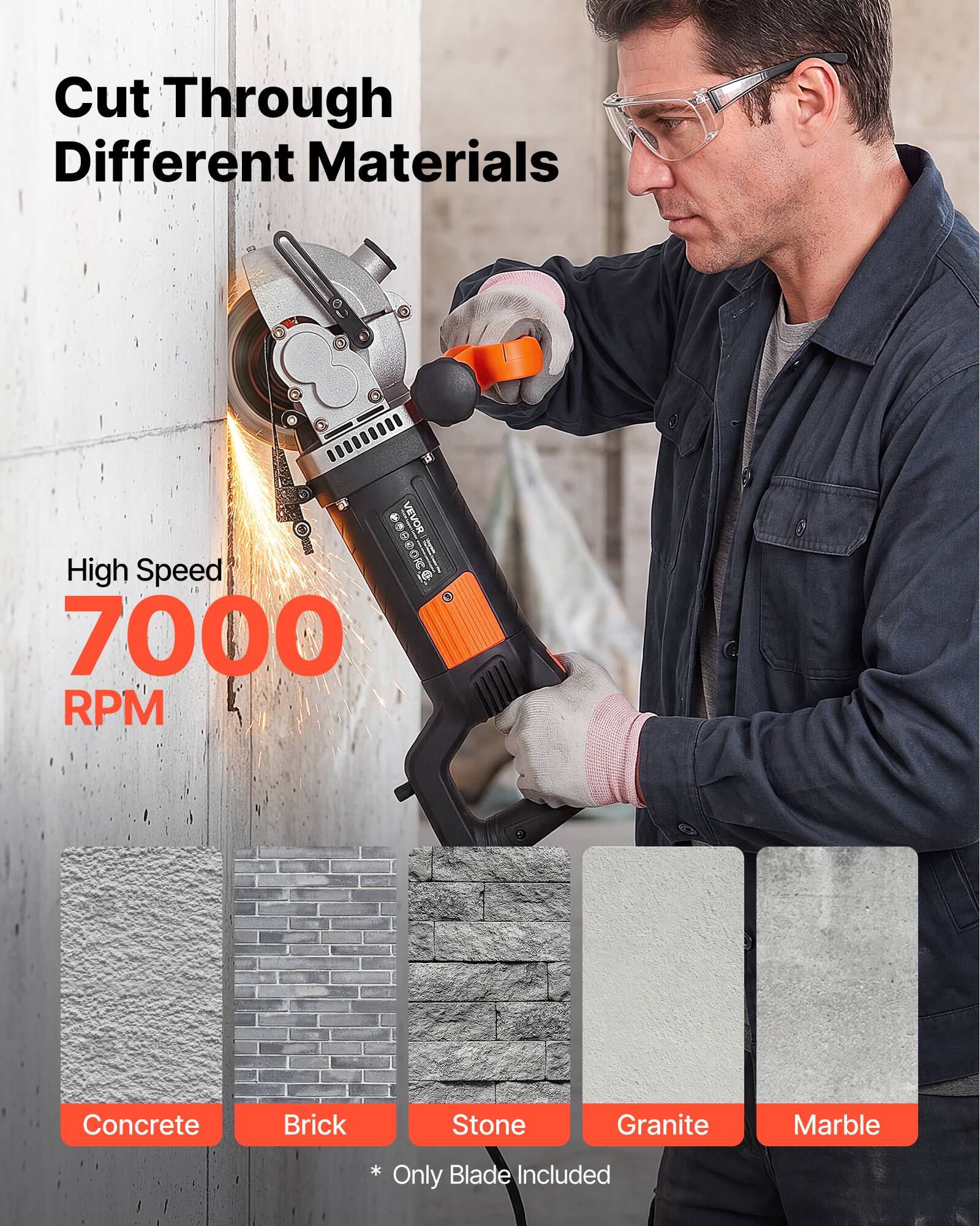 Cut Through Different Materials

VEVOR High Speed 7000 RPM Concrete Brick Stone Granite Marble

* Blade Included Only