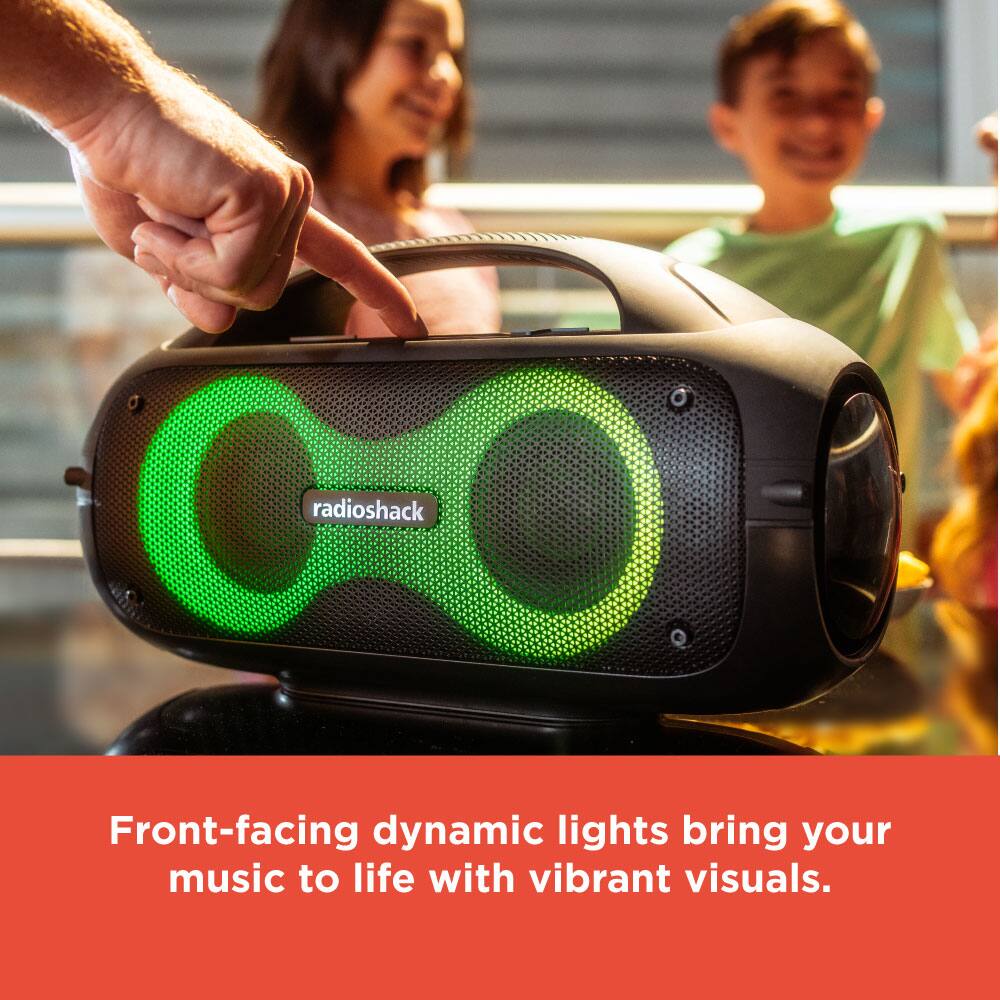 Front-facing dynamic lights bring your music to life with vibrant visuals.