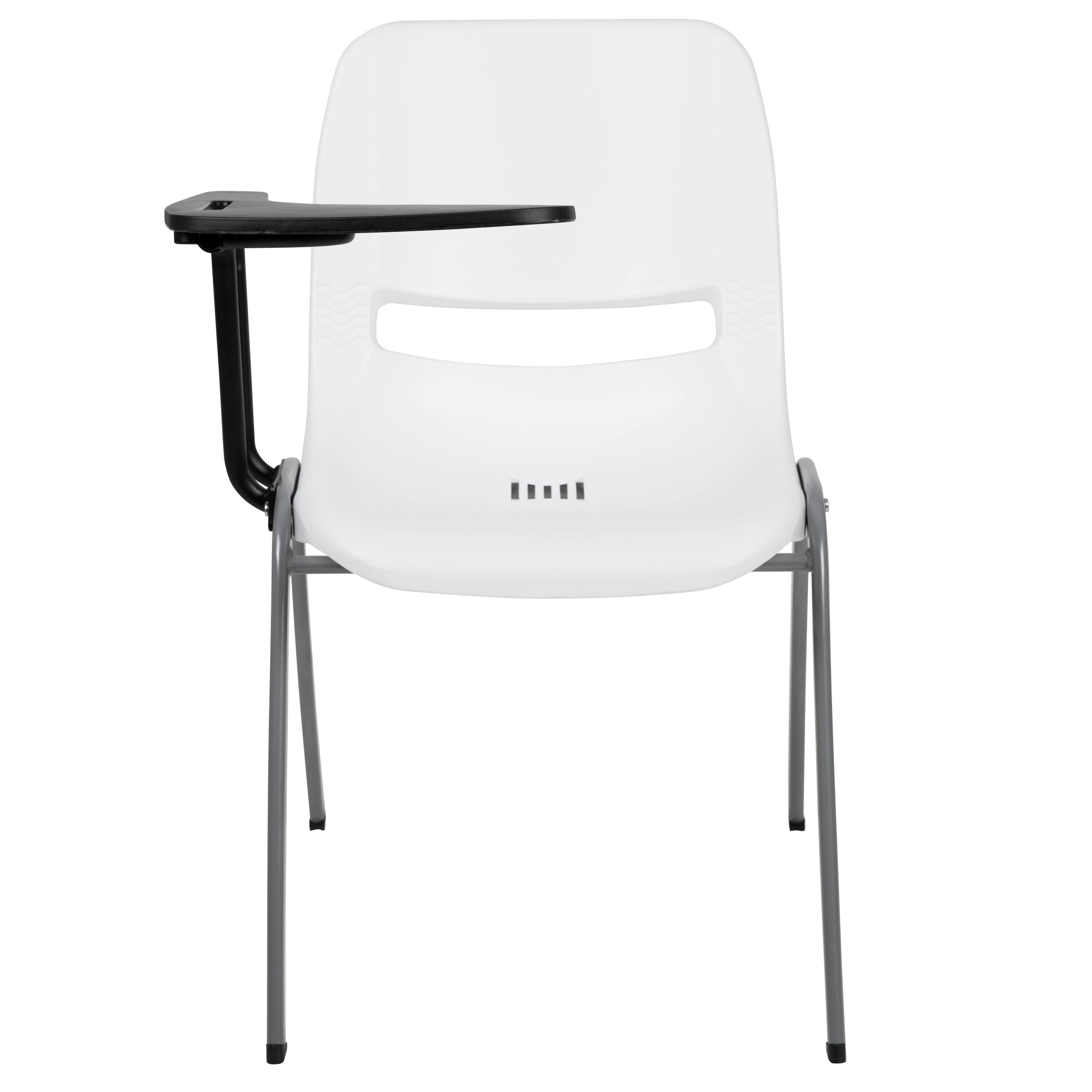 Alt View 7. Emma + Oliver - Ergonomic Shell Chair with Right Handed Flip-Up Tablet - Tablet Arm Desk - White.