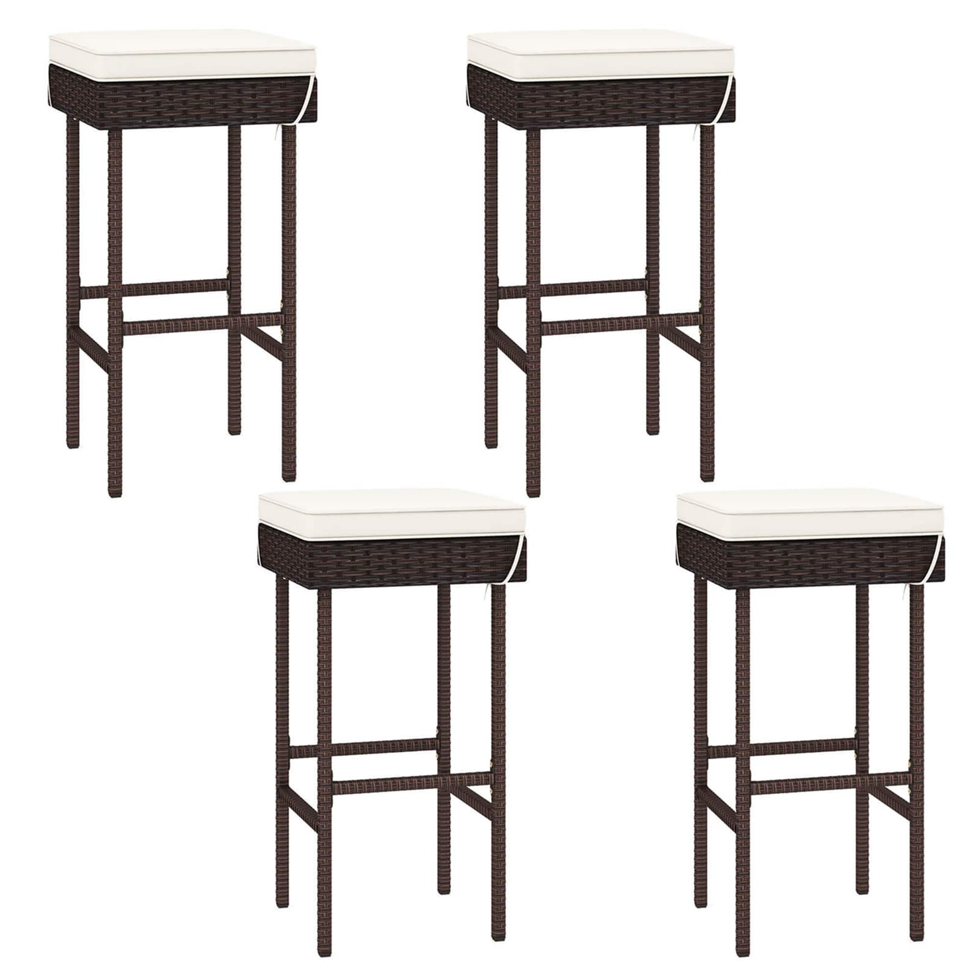 Front. Costway - Patio Rattan Barstools Set of 4 Outdoor Wicker Bar Height Chairs with Footrest - Off White,Mix Brown.