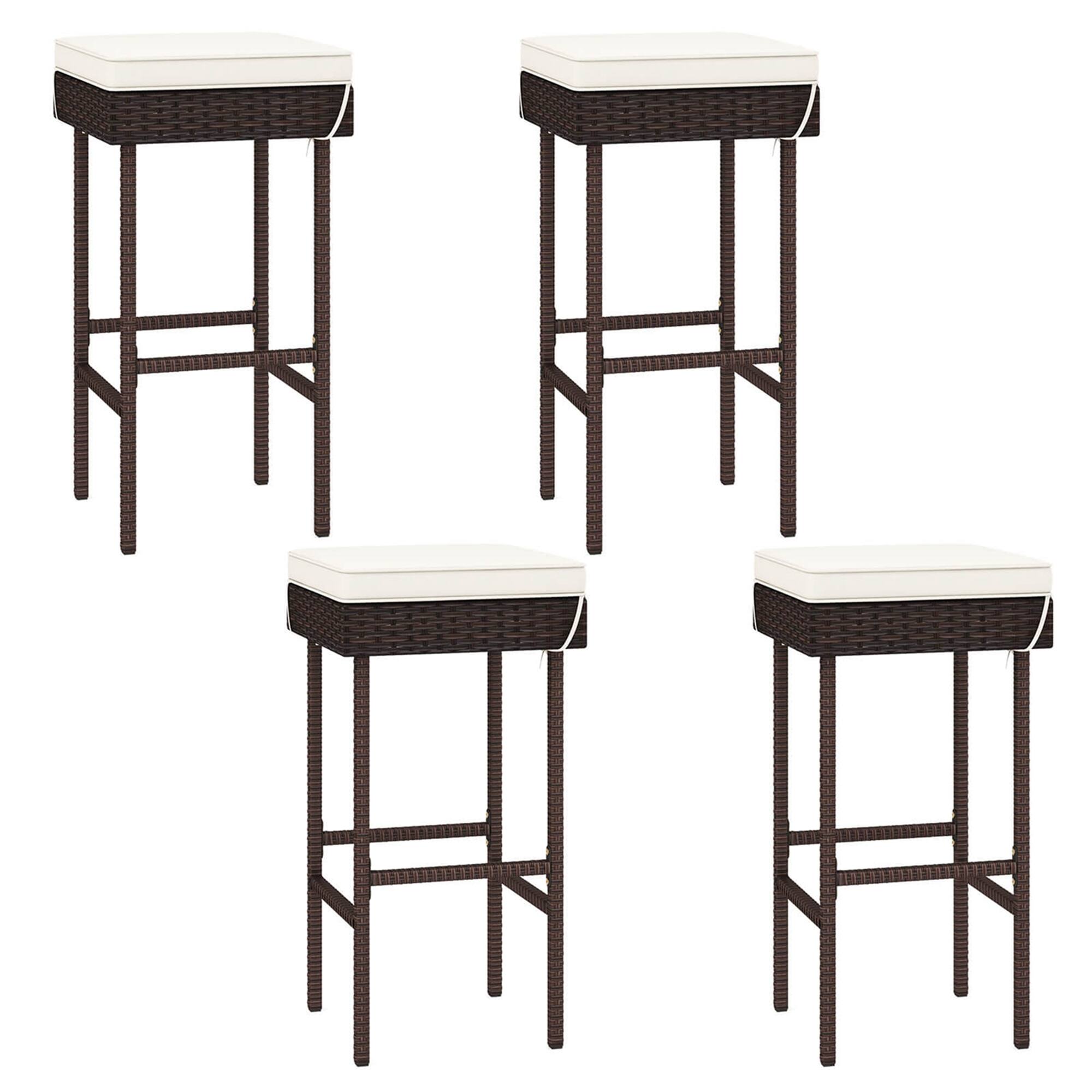 Costway - Patio Rattan Barstools Set of 4 Outdoor Wicker Bar Height Chairs with Footrest - Off White,Mix Brown