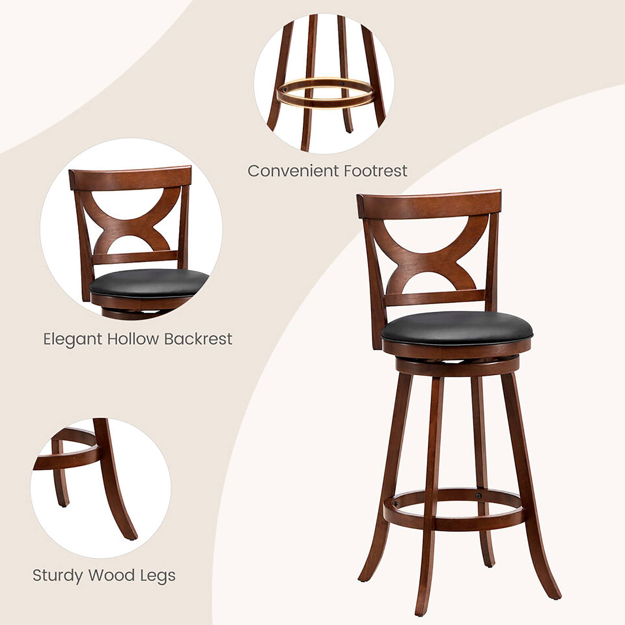 Convenient Footrest, Elegant Hollow Backrest, Sturdy Wood Legs