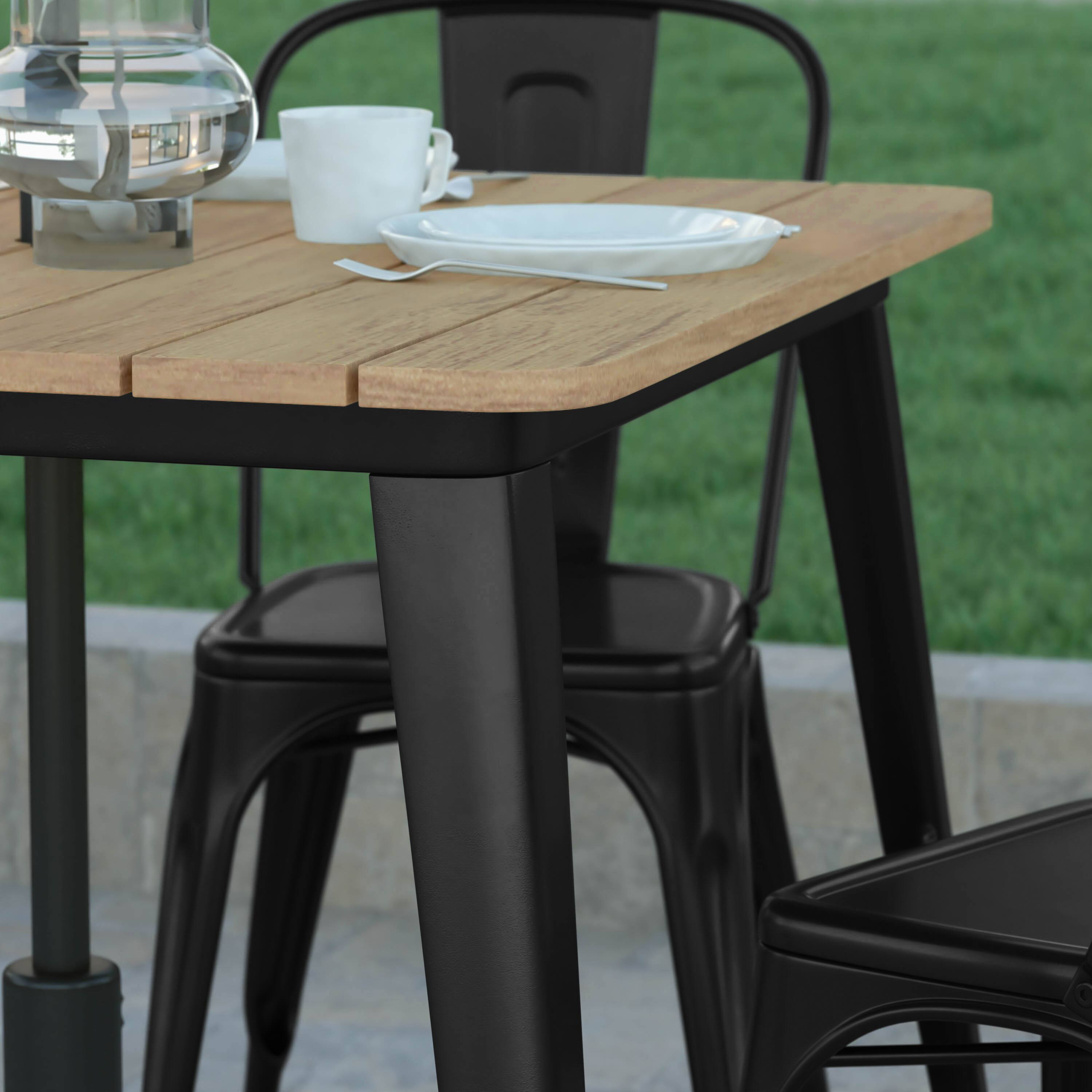 Alt View 4. Emma + Oliver - Drew Indoor/Outdoor Dining Table with Umbrella Hole, 36" Square All Weather Poly Resin Top and Steel Base - Brown Top/Black Frame.
