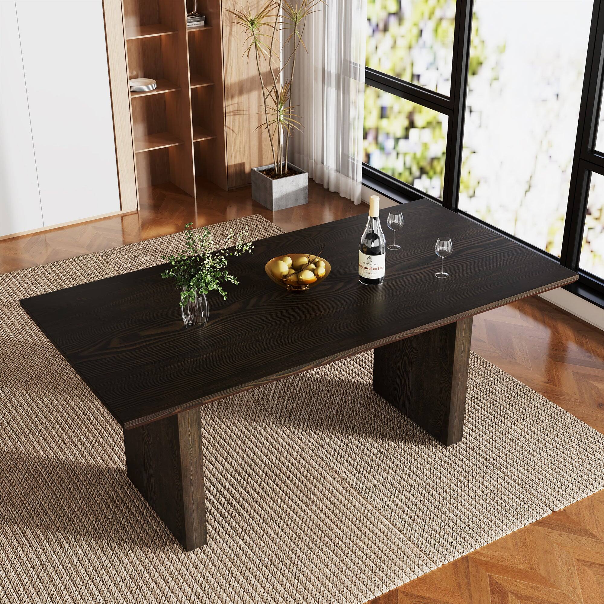 Alt View 3. Boyel Living - 70.86 Inch Black Wood Double Pedestal Dining Table Seats 6 Modern Rectangular MDF Table - Black.