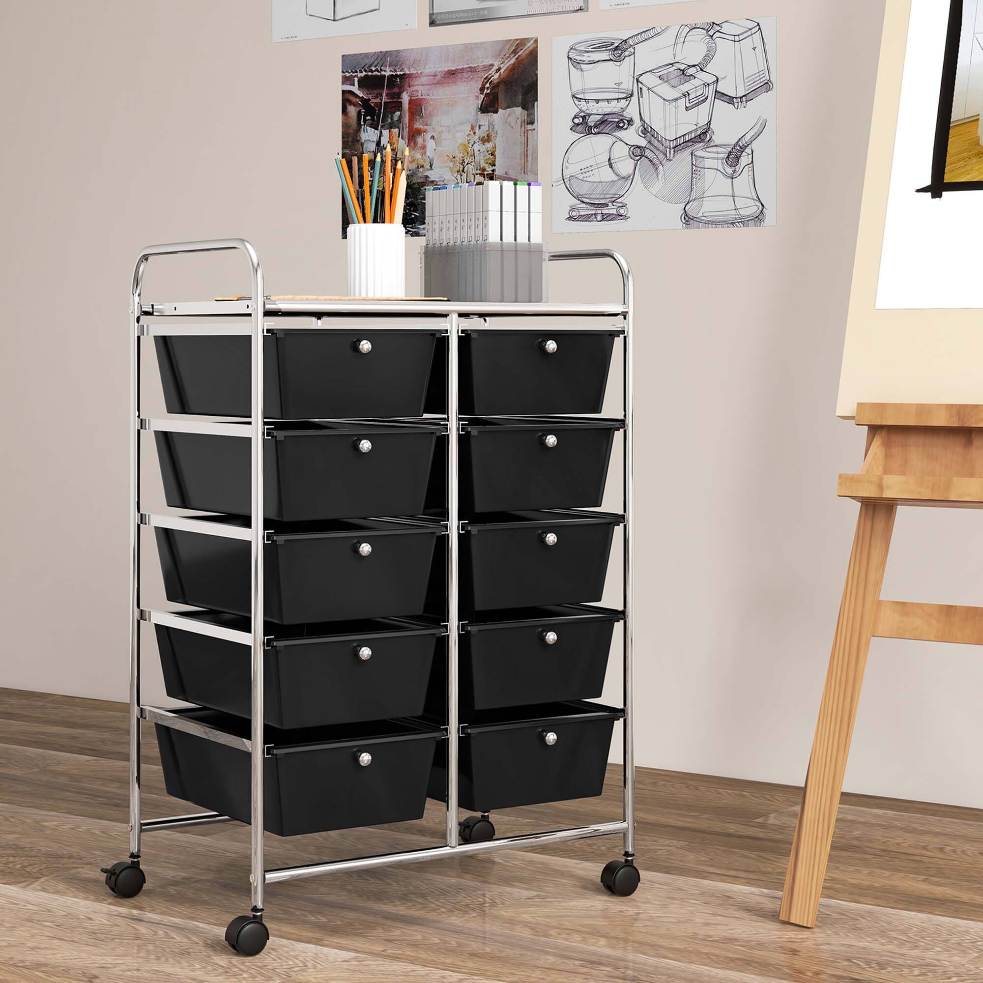 Alt View 9. Costway - 10 Drawer Storage Cart Utility Rolling Trolley Kitchen Office Organizer - Black.