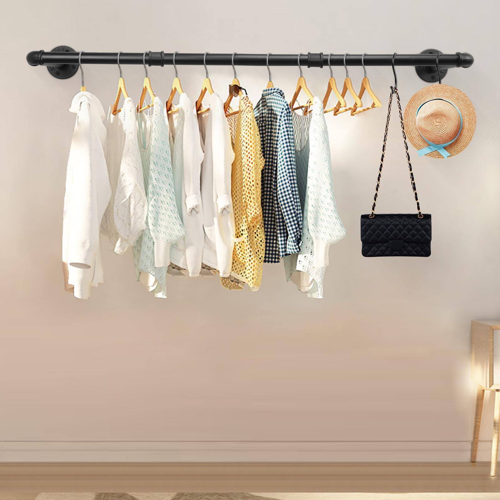 Alt View 6. Refined Abode Design - Industrial Pipe Clothes Rack Heavy Duty Detachable Iron Garment Wall Mounted Saving Space Bar Multi-purpose... - 82 Inch.