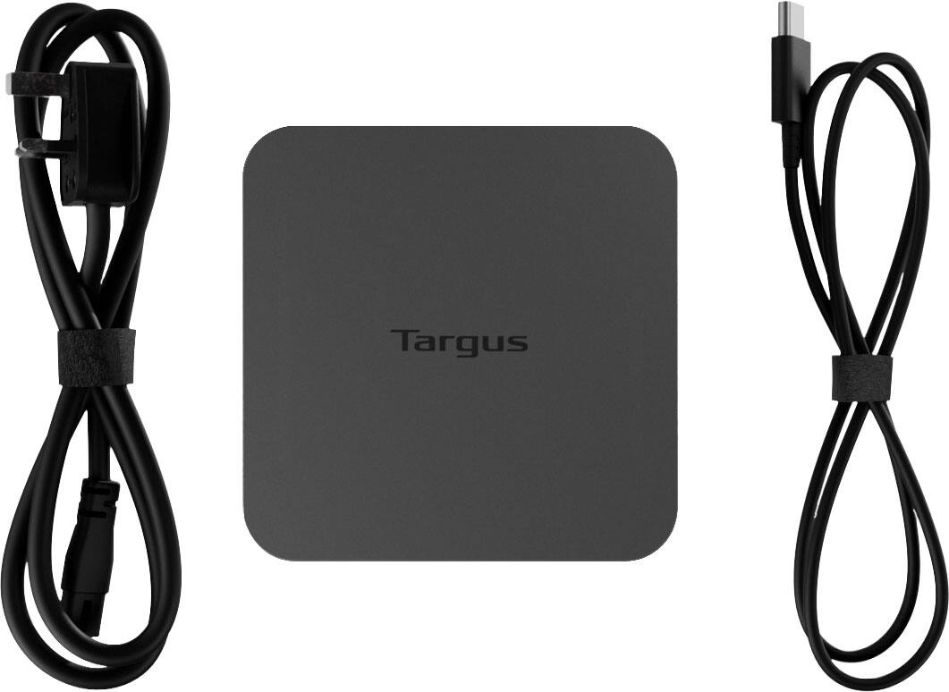 Left. Targus - USB-C Alt. Mode Single Video 8K Mobile Dock with Built-In GaN Charger - Black.