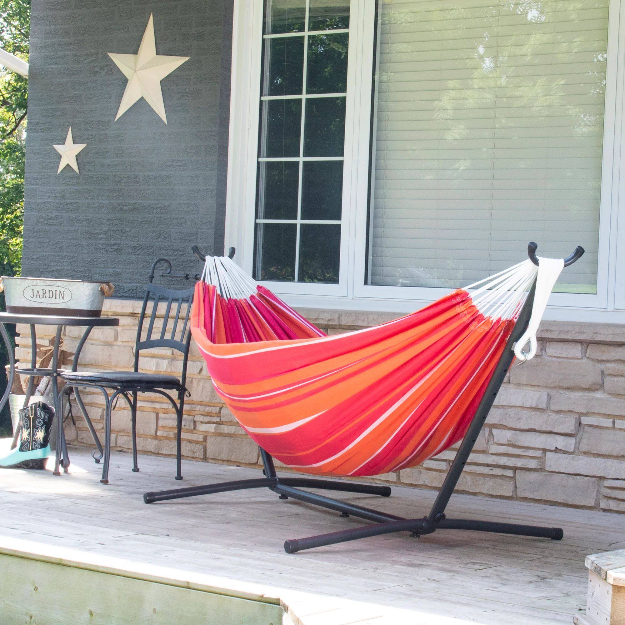 Alt View 4. Vivere - Vivere Double Cotton Hammock, Comfortable Daybed with Steel Stand, 9', Mimosa - Mimosa.