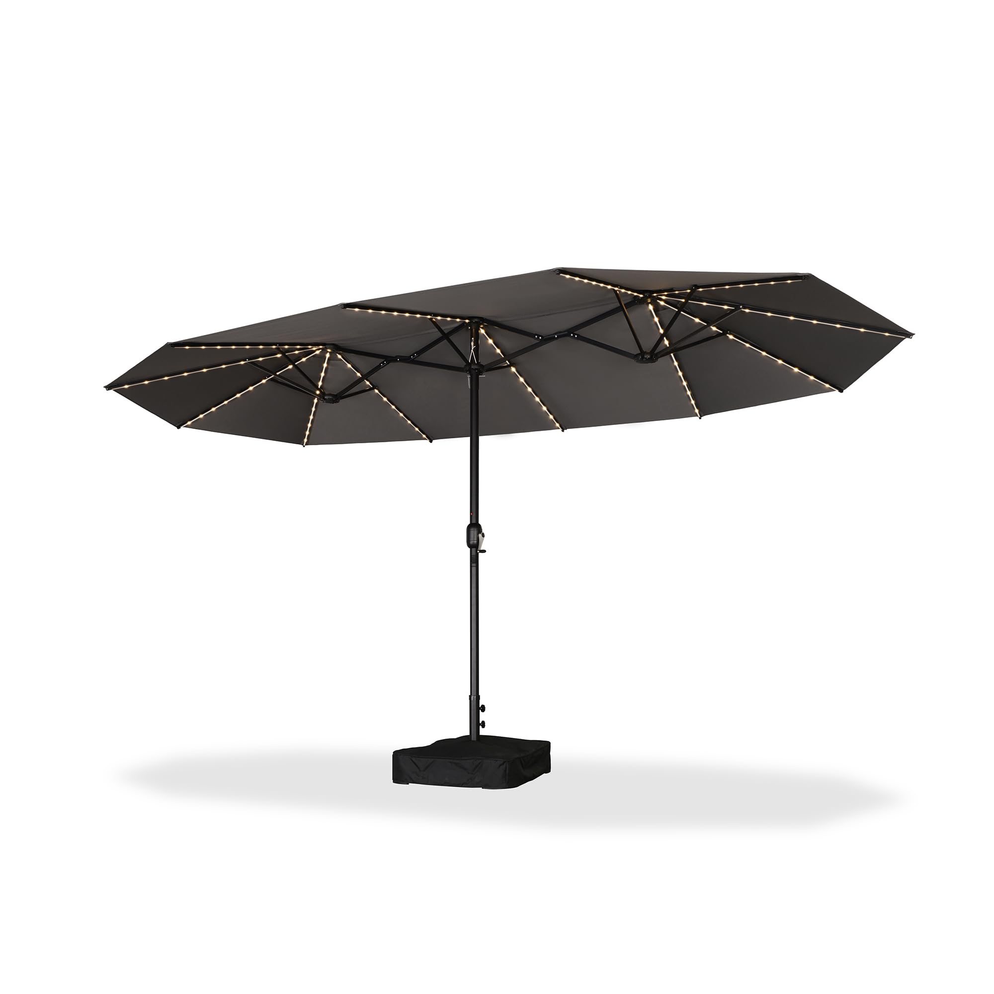 Alt View 7. PURPLE LEAF - 14 ft. Patio Market Umbrella with Solar LED and Base Double-Sided Outdoor Table Sun Umbrellas for Pool Deck Backyard - Light Gray.