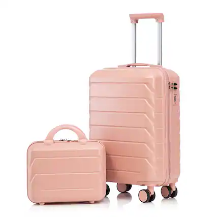 Front. Ropilly - Ropilly Pink Luggage Set with Cosmetic Case 20 Inch Carry On Luggage ABS Hard Shell - Pink.